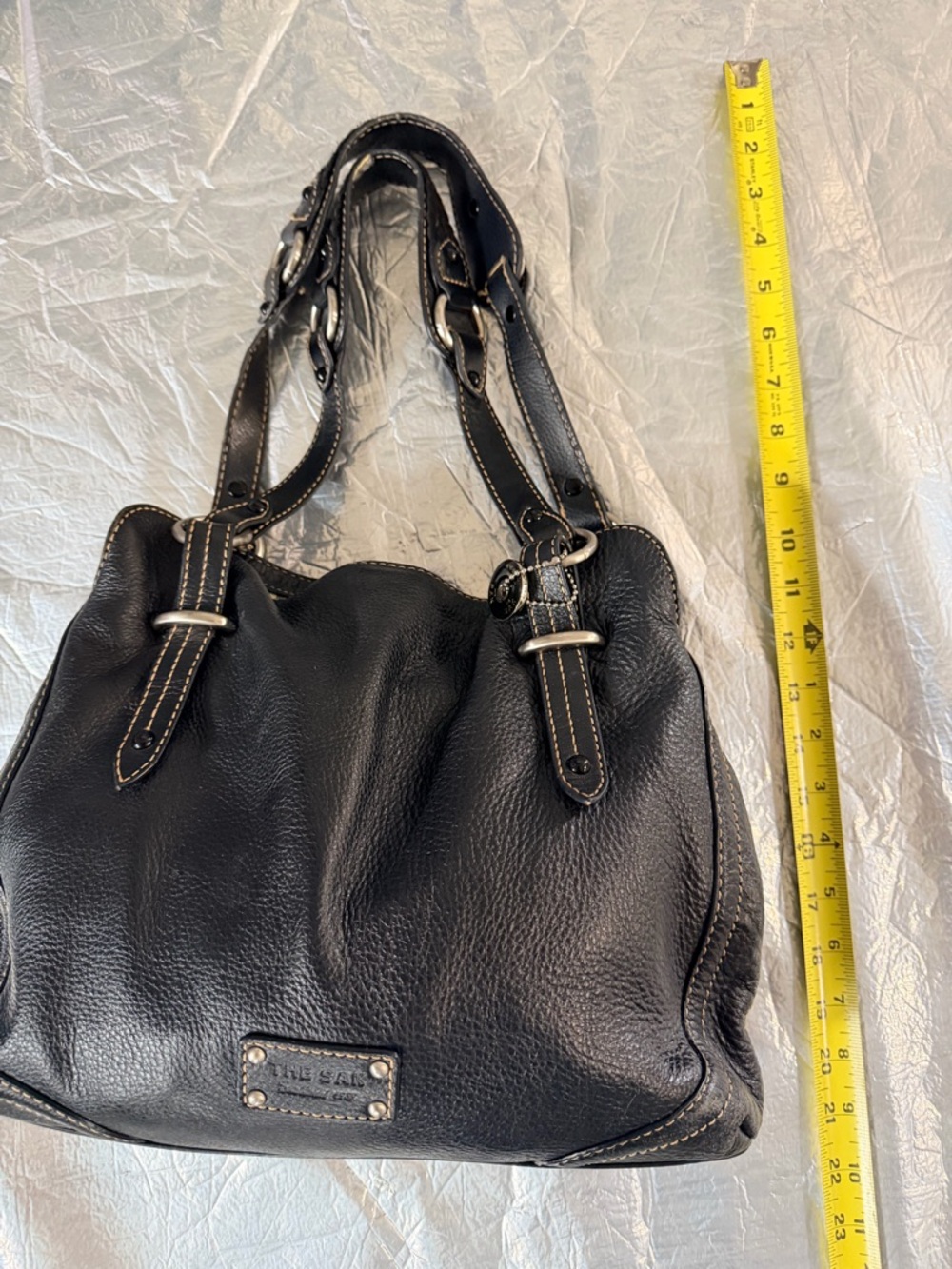 The Sak Black Pebbled Leather Shoulder Bag with Double Handles